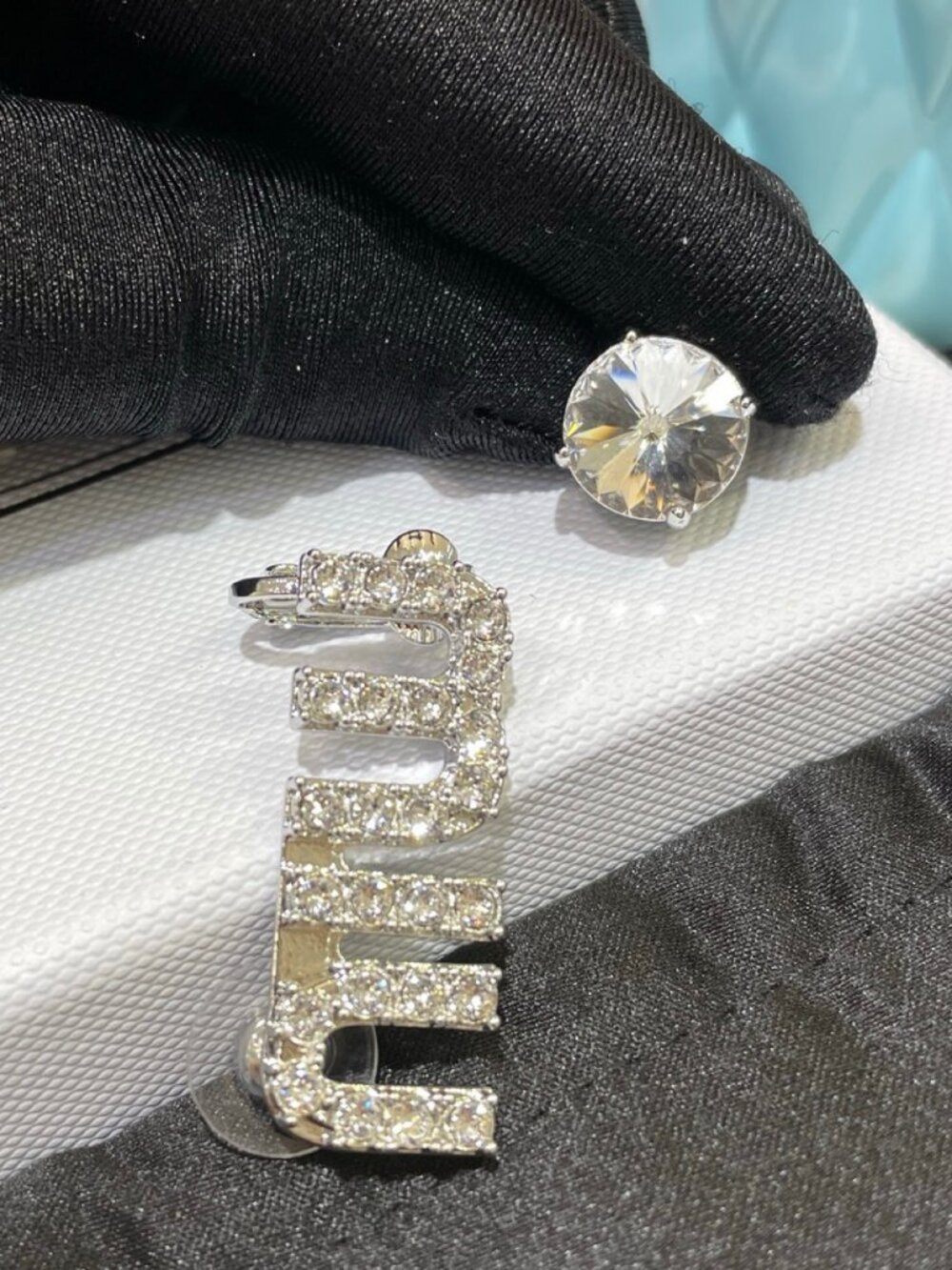Miu Miu Silver-Tone Crystal Miu Letter & Round Crystal Stud Earrings